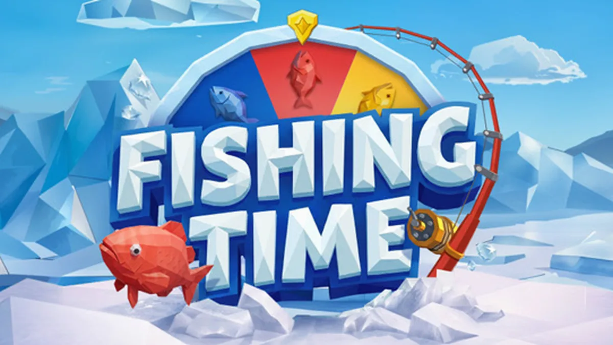 Tampilan antarmuka game Fishing Time dengan tema memancing di es